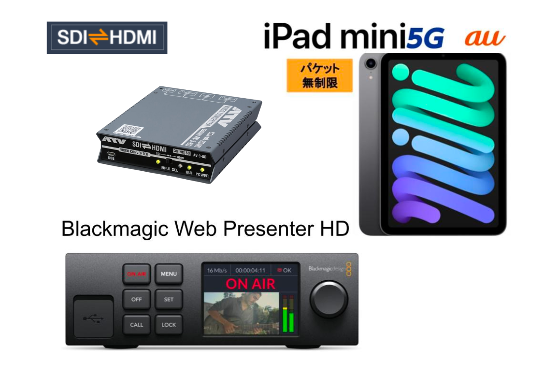 Blackmagic Web Presenter HD / iPad mini (最新 第6世代) au純正 5G 使い放題 【上り・下り無制限 テザリング利用可能  】/ ATV AV-3-BD SDI⇔HDMI双方向コンバーターセット