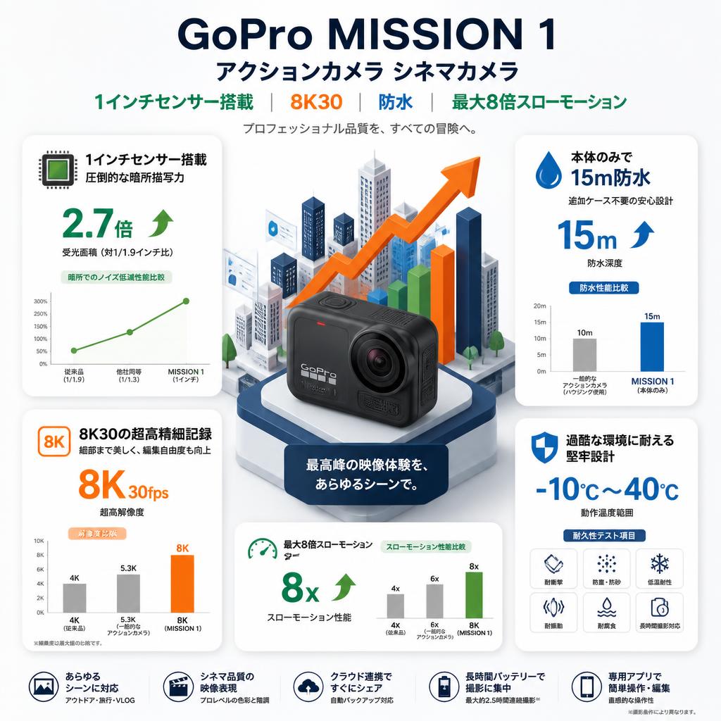 GoPro MISSION 1 アクションカメラ シネマカメラ 1インチセンサー搭載 8K30 防水 最大8倍スローモーション （マイクロSDカード128GB付属）