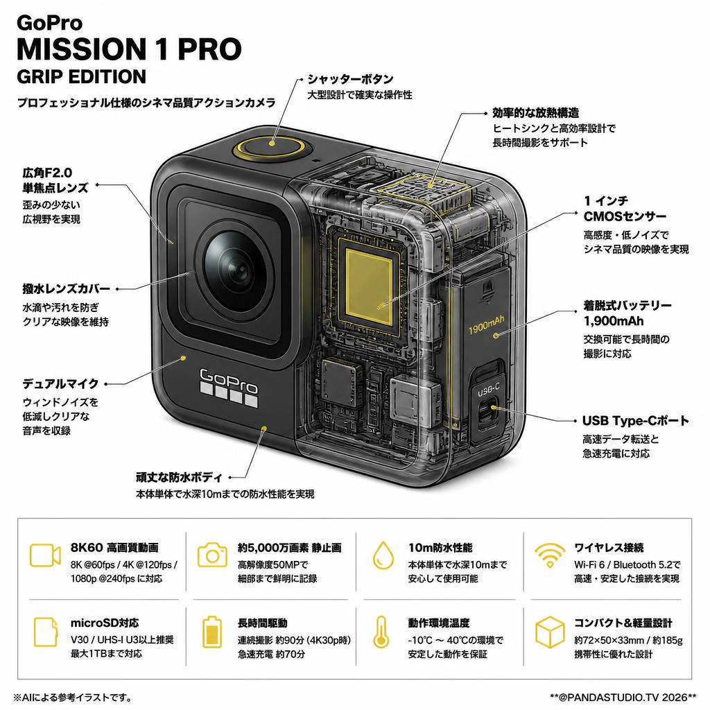 GoPro MISSION 1 PRO GRIP EDITION アクションカメラ シネマカメラ 1インチセンサー搭載 8K60 （マイクロSDカード128GB付属） / デュアルバッテリーチャージャ&hellip;