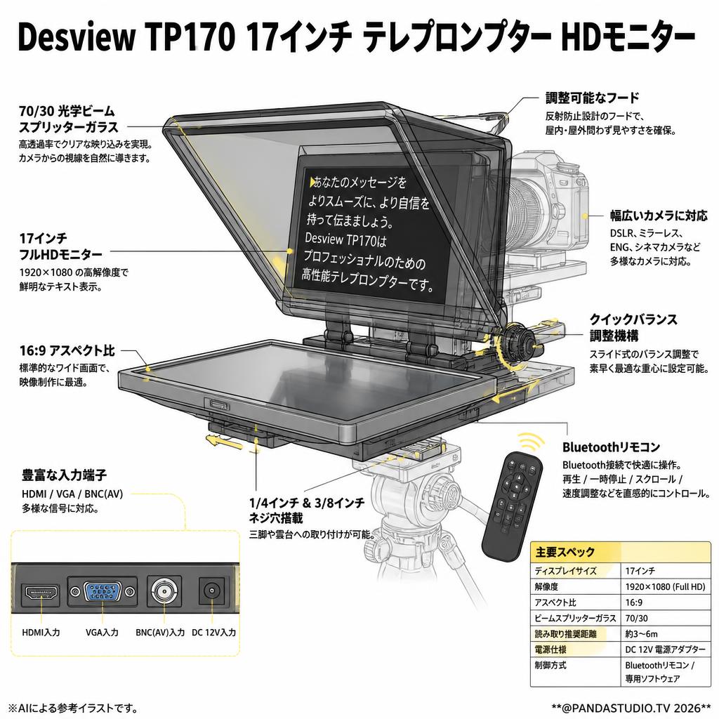 Desview TP170 17インチ テレプロンプター HDモニター / Bluetoothリモコン / キャリーケース付き