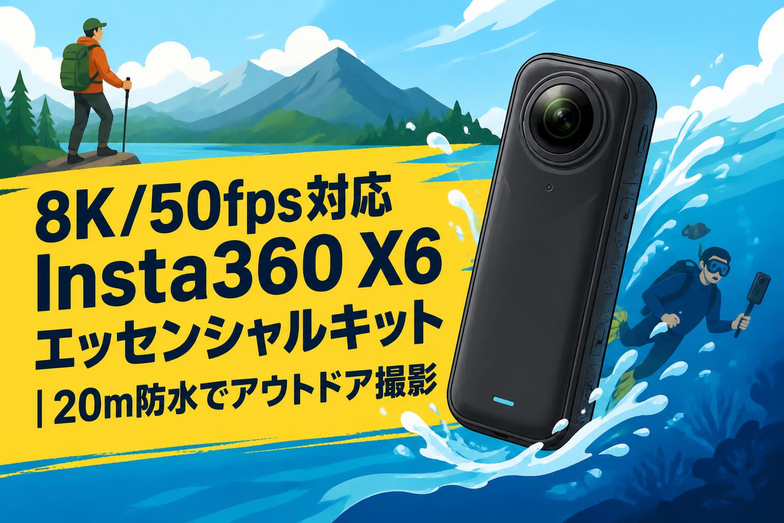 8K/50fps対応Insta360 X6エッセンシャルキット｜20m防水でアウトドア撮影