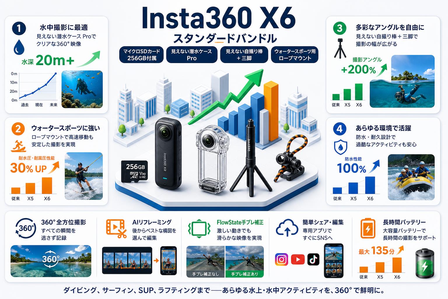 Insta360 X6 スタンダードバンドル マイクロSDカード 256GB付属 / 見え