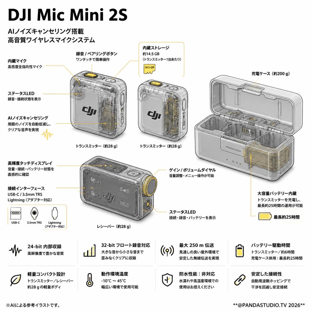 DJI Mic Mini 2S（トランスミッター2台 / レシーバー1台 / 充電ケース