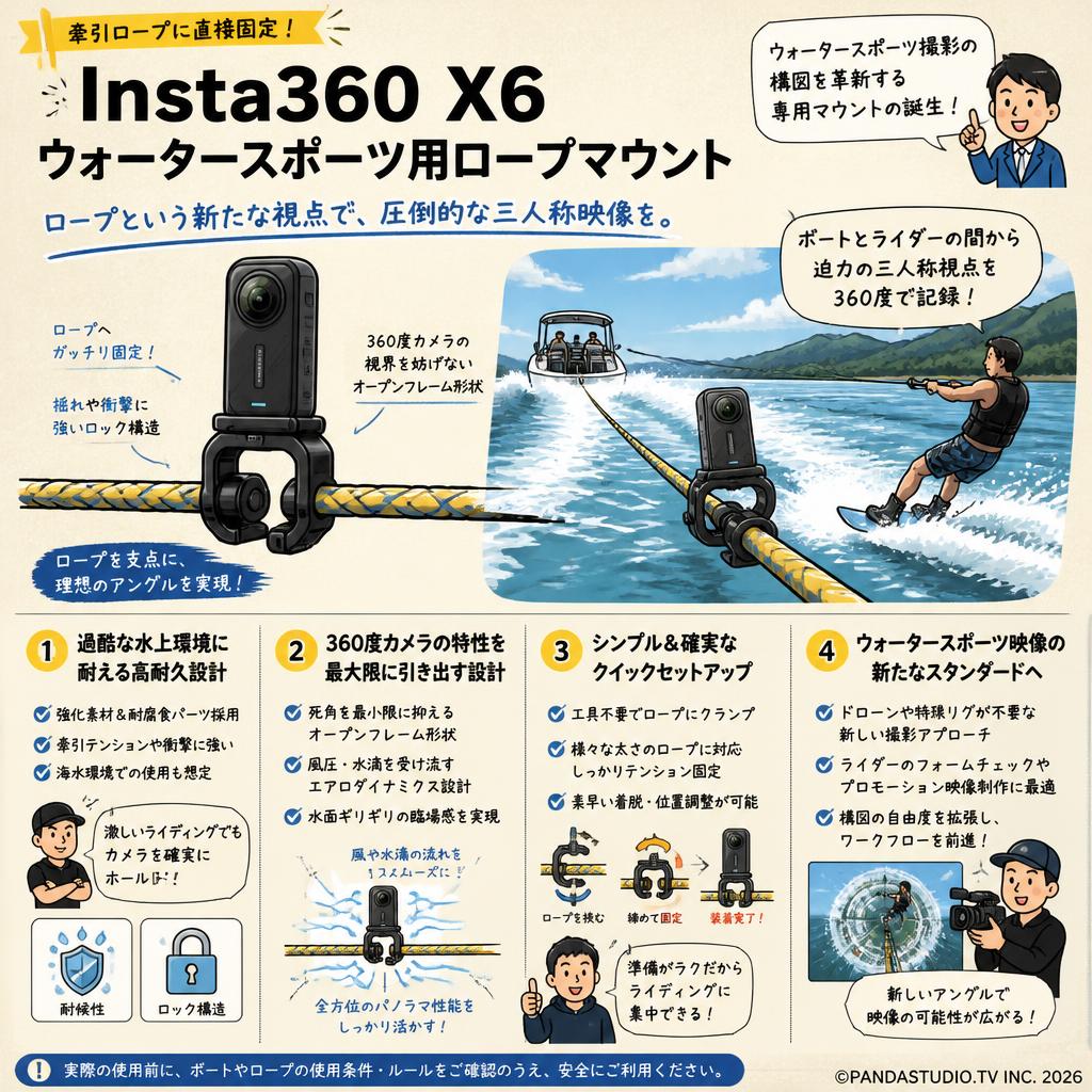 Insta360 X6 ウォータースポーツ用ロープマウント 概要