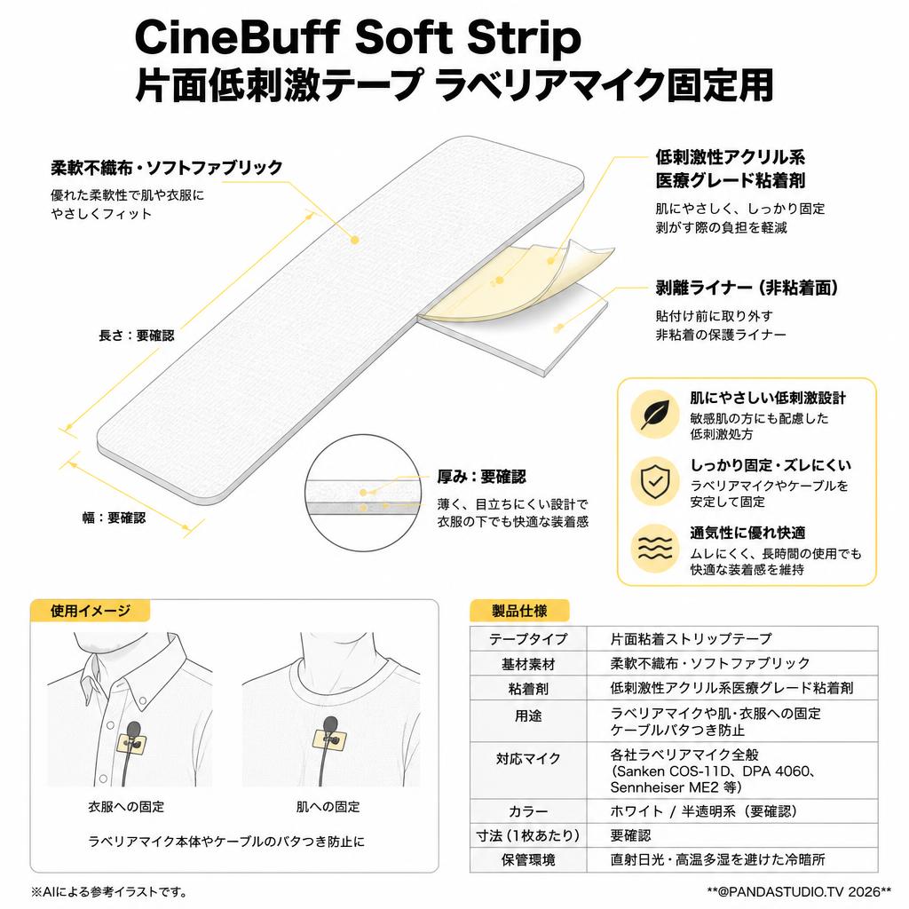 CineBuff Soft Strip 片面低刺激テープ ラベリアマイク固定用 20枚入り スペック