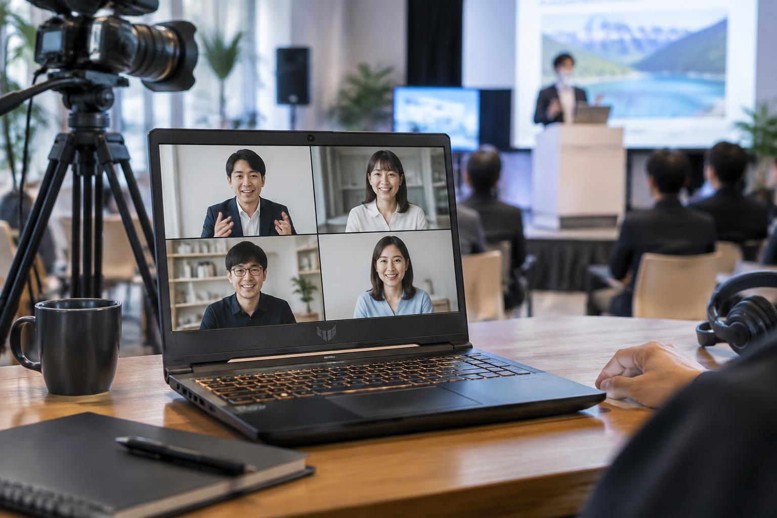 Zoom・Microsoft Teamsを使ったオンライン会議とハイブリッドイベントの利用例