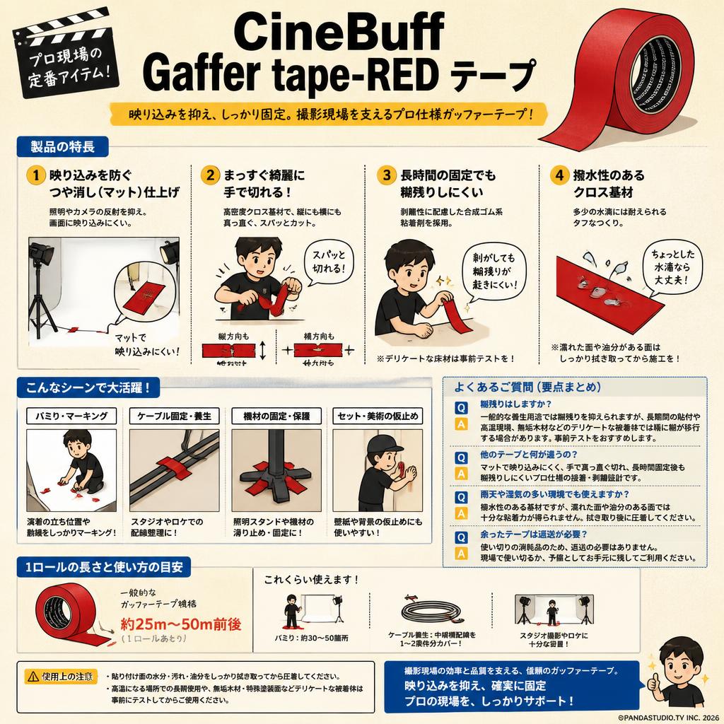 CineBuff Gaffer tape-RED テープ FAQ（よくある質問と答え）