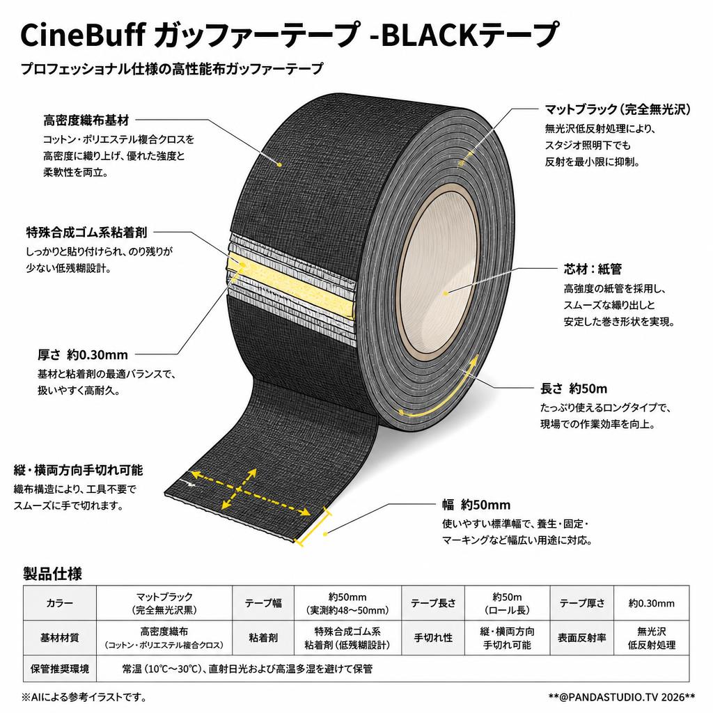 CineBuff Gaffer tape-BLACKテープ スペック