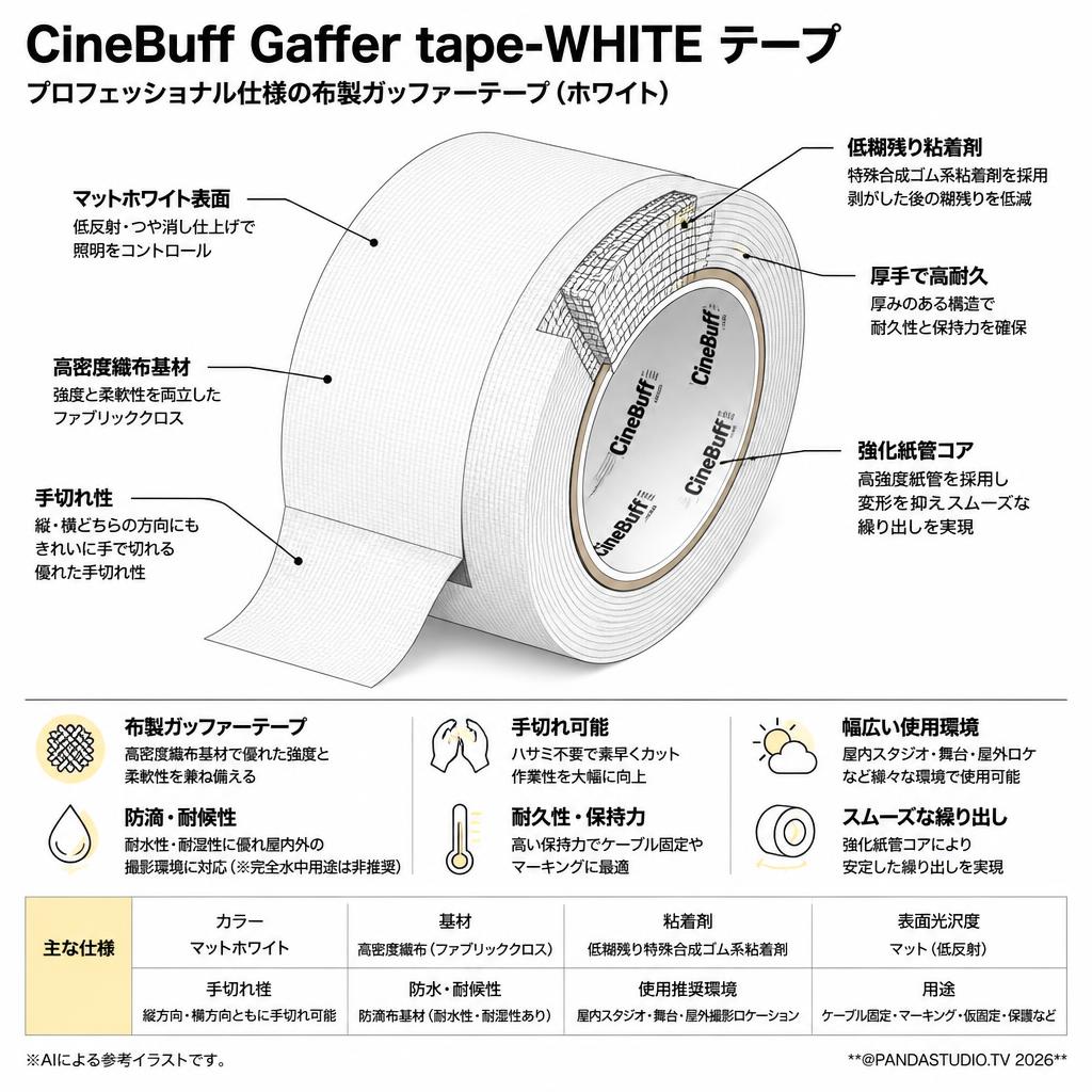 CineBuff Gaffer tape-WHITE テープ スペック