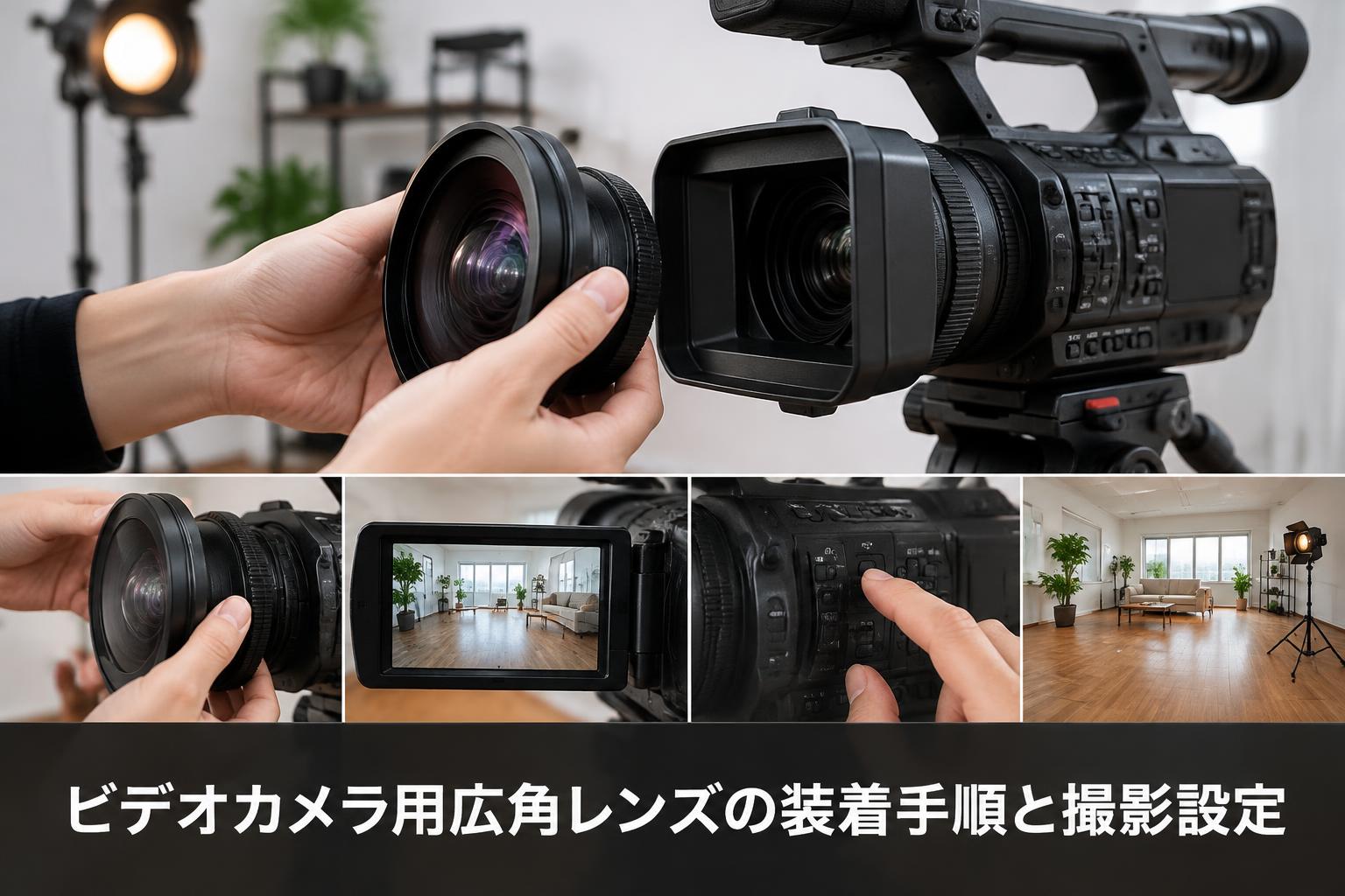 ビデオカメラ用広角レンズの装着手順と撮影設定