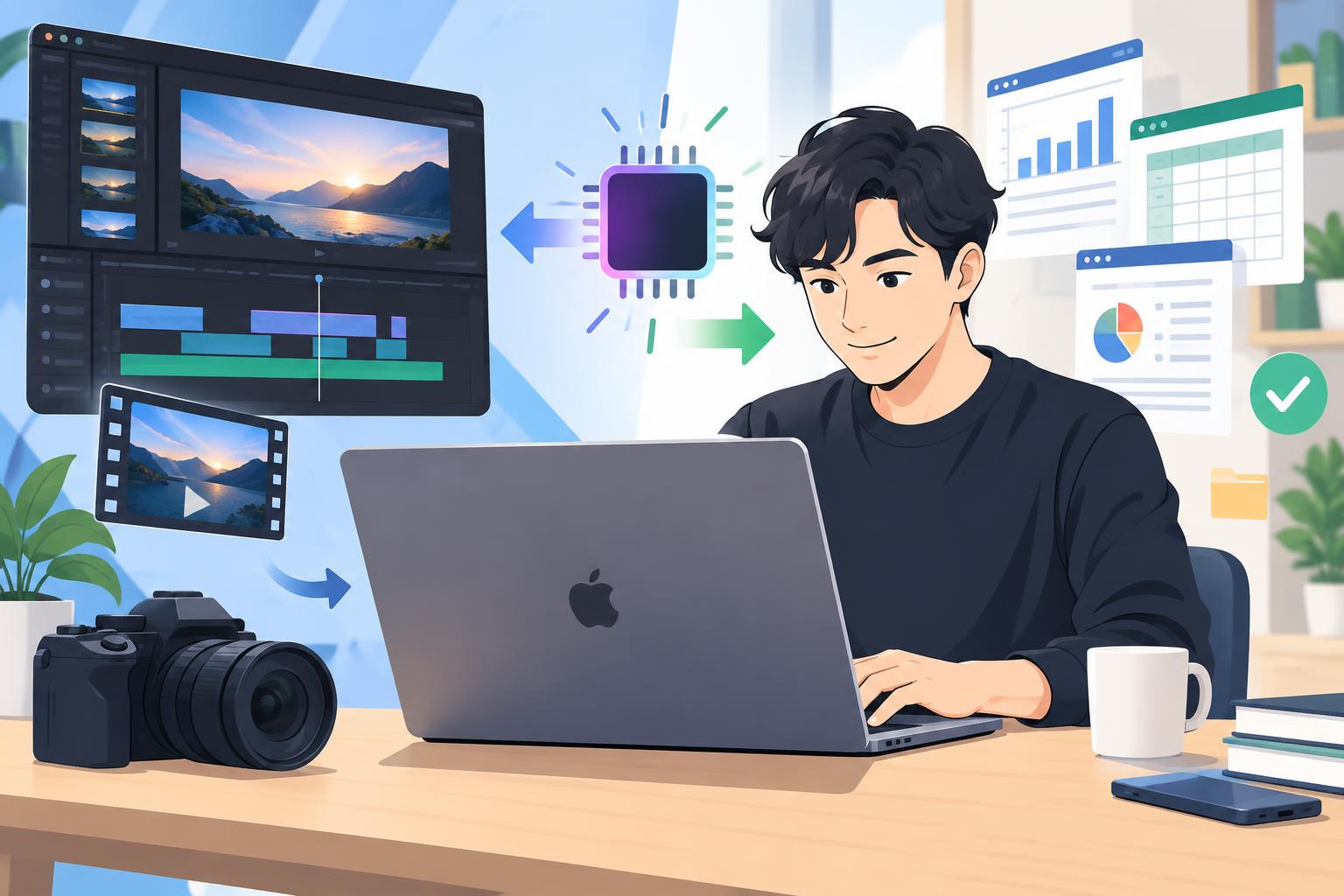 理由2：M1チップ搭載MacBook Proは動画編集と業務作業を効率化できる