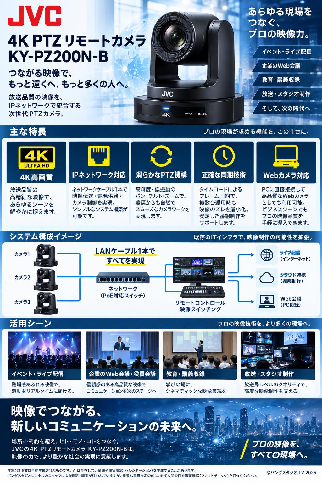 JVC 4K PTZ リモートカメラ KY-PZ200N-B 概要