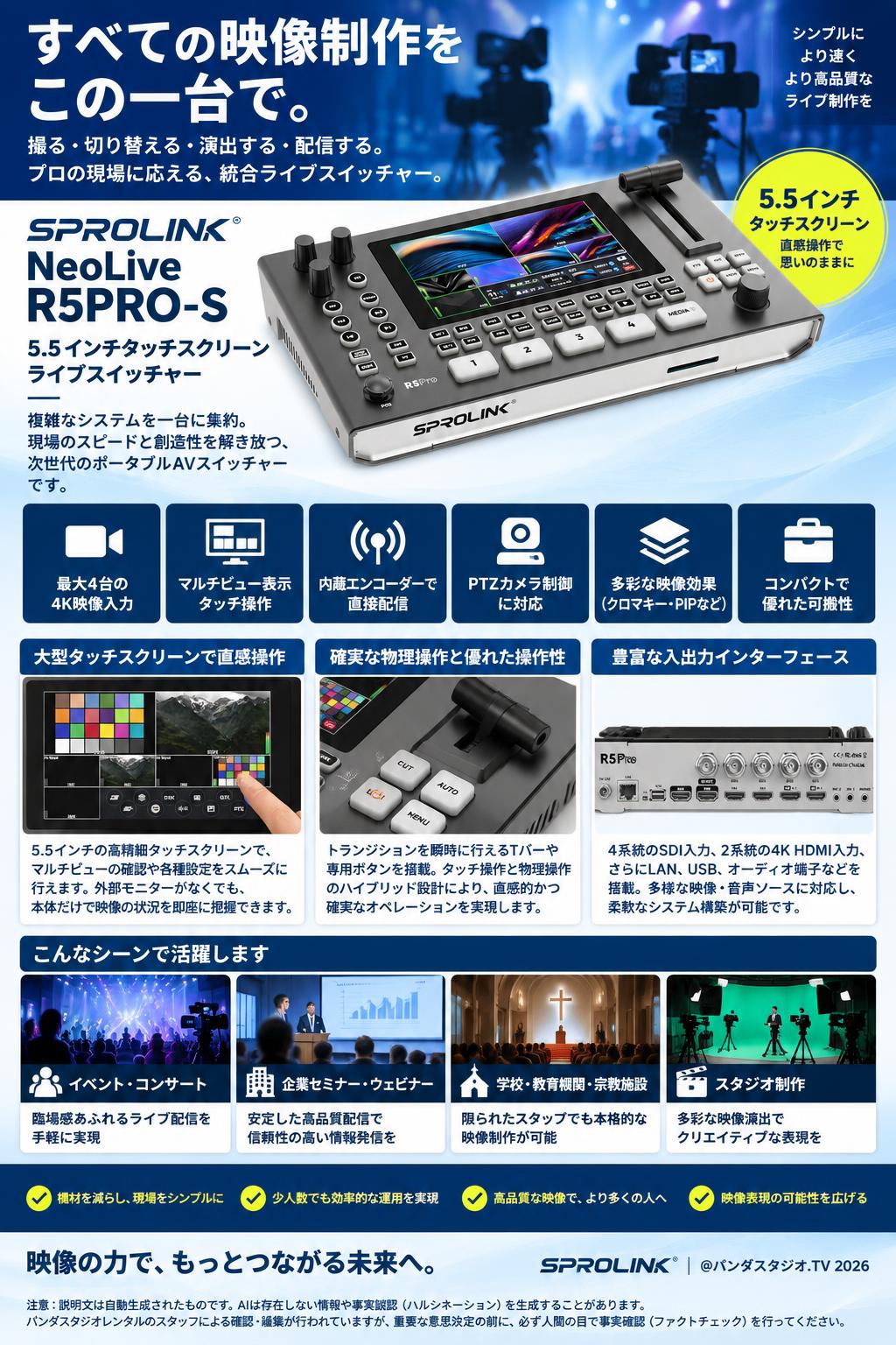 SPROLINK NeoLive R5PRO-S  5.5 インチタッチスクリーン ライブスイッチャー 概要