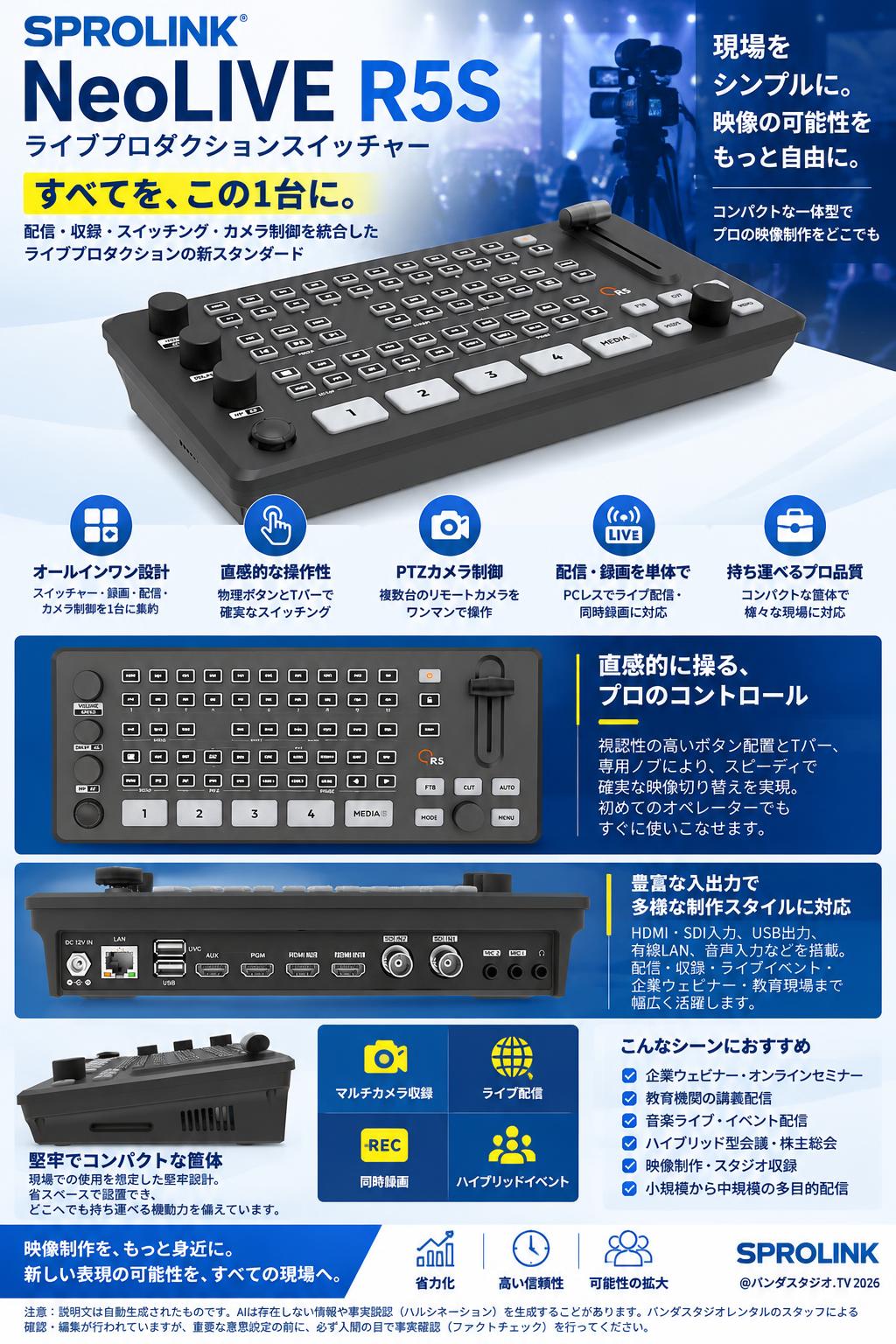 SPROLINK NeoLIVE R5S ライブプロダクションスイッチャー 概要