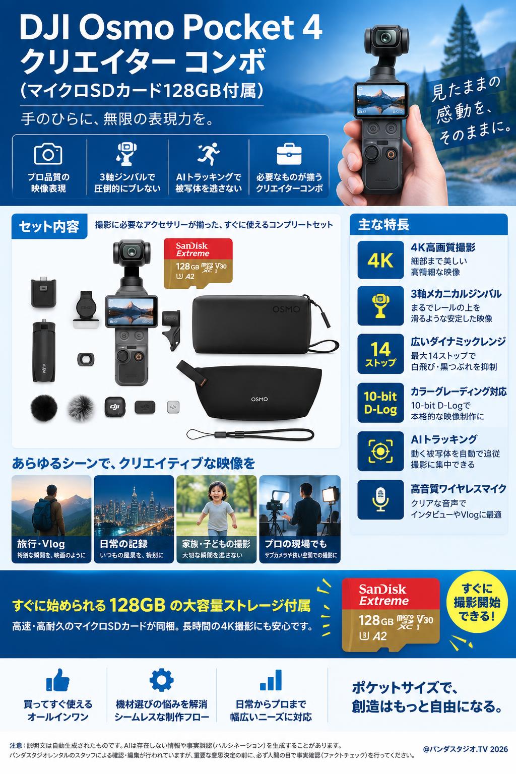 DJI Osmo Pocket 4 クリエイター コンボ (マイクロSDカード128GB付属