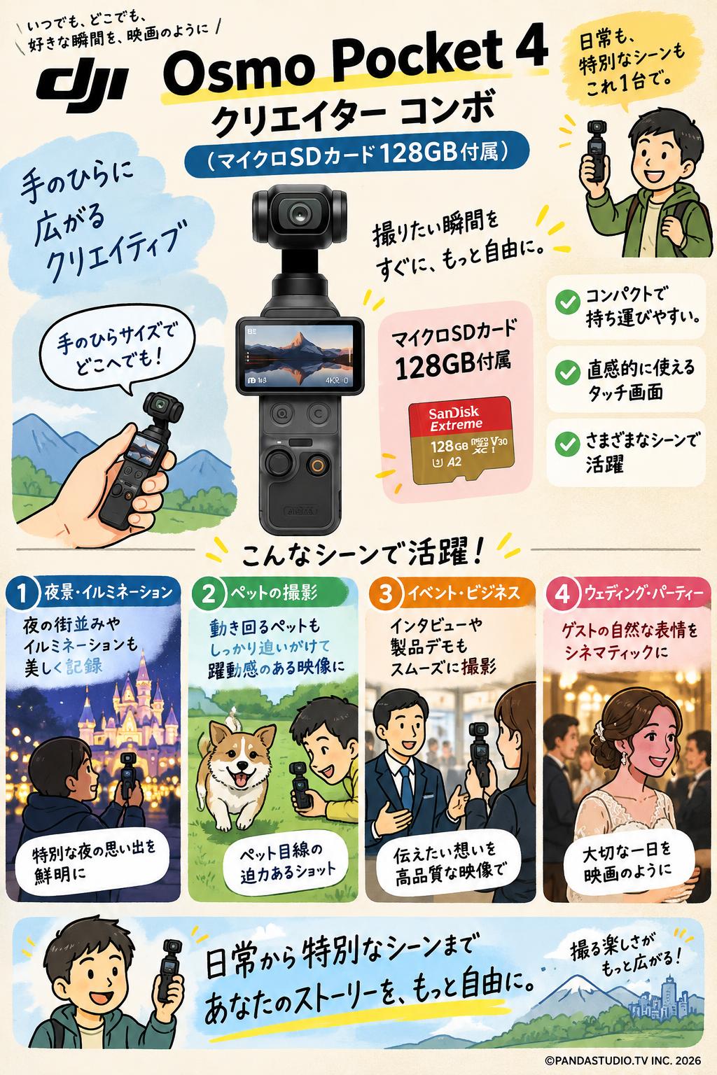 DJI Osmo Pocket 4 クリエイター コンボ (マイクロSDカード128GB付属 DJI Osmo Pocket 4 クリエイター コンボ (マイクロSDカード128GB付属