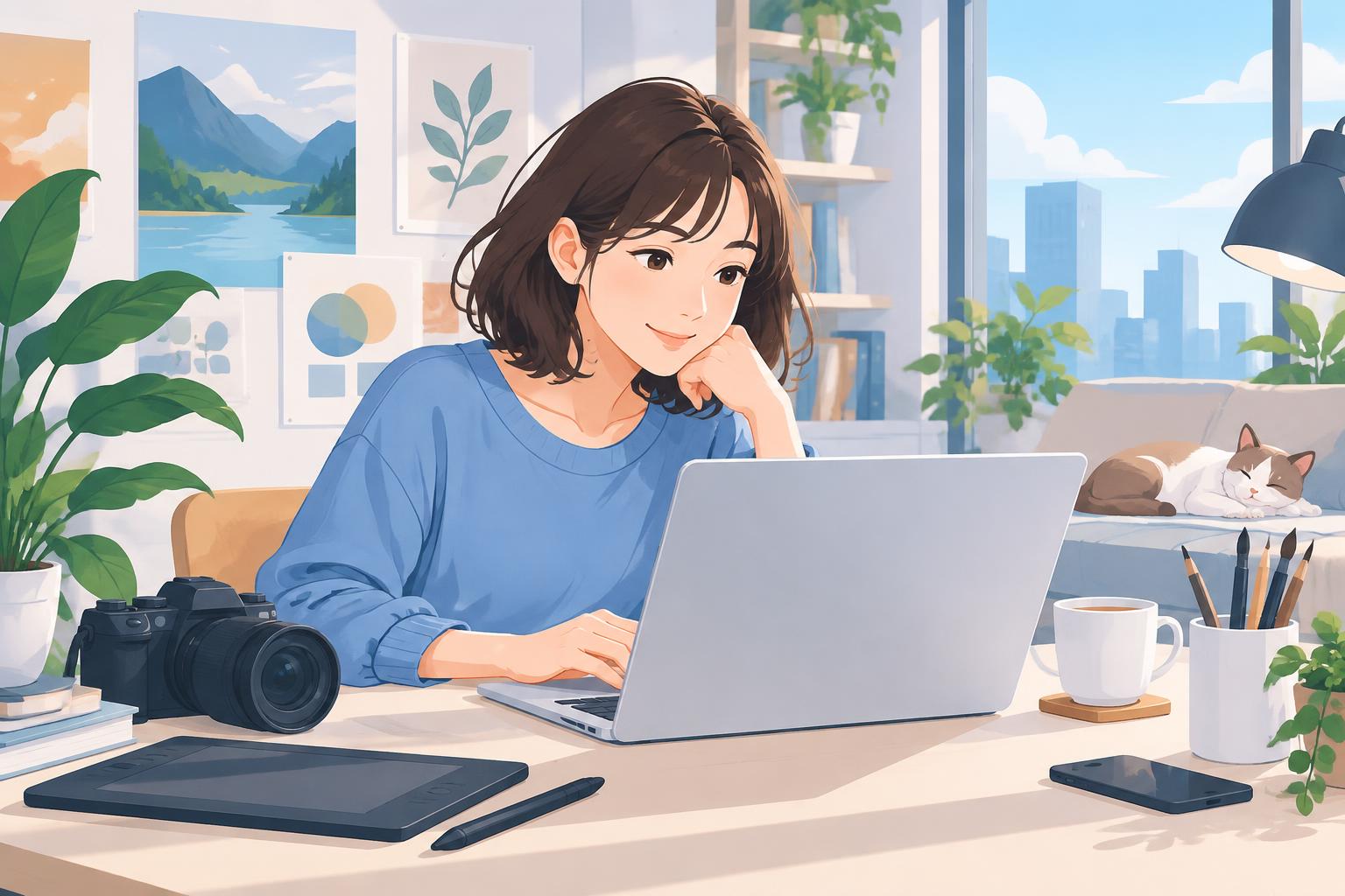 MacBook Air M4を活用するテレワーク・クリエイティブ作業のシーン