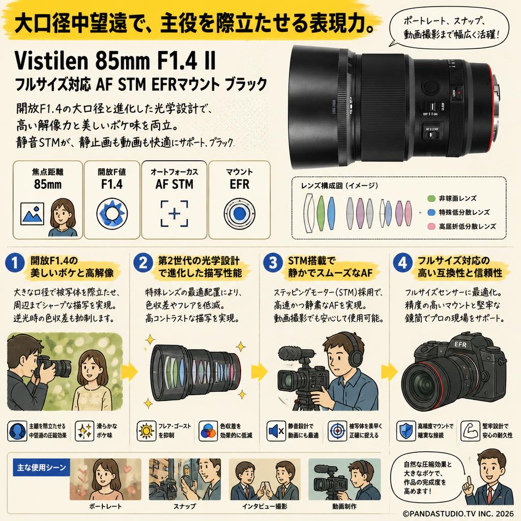 Vistilen 85mm F1.4 II フルサイズ対応 AF STM  EFRマウント ブラック 概要