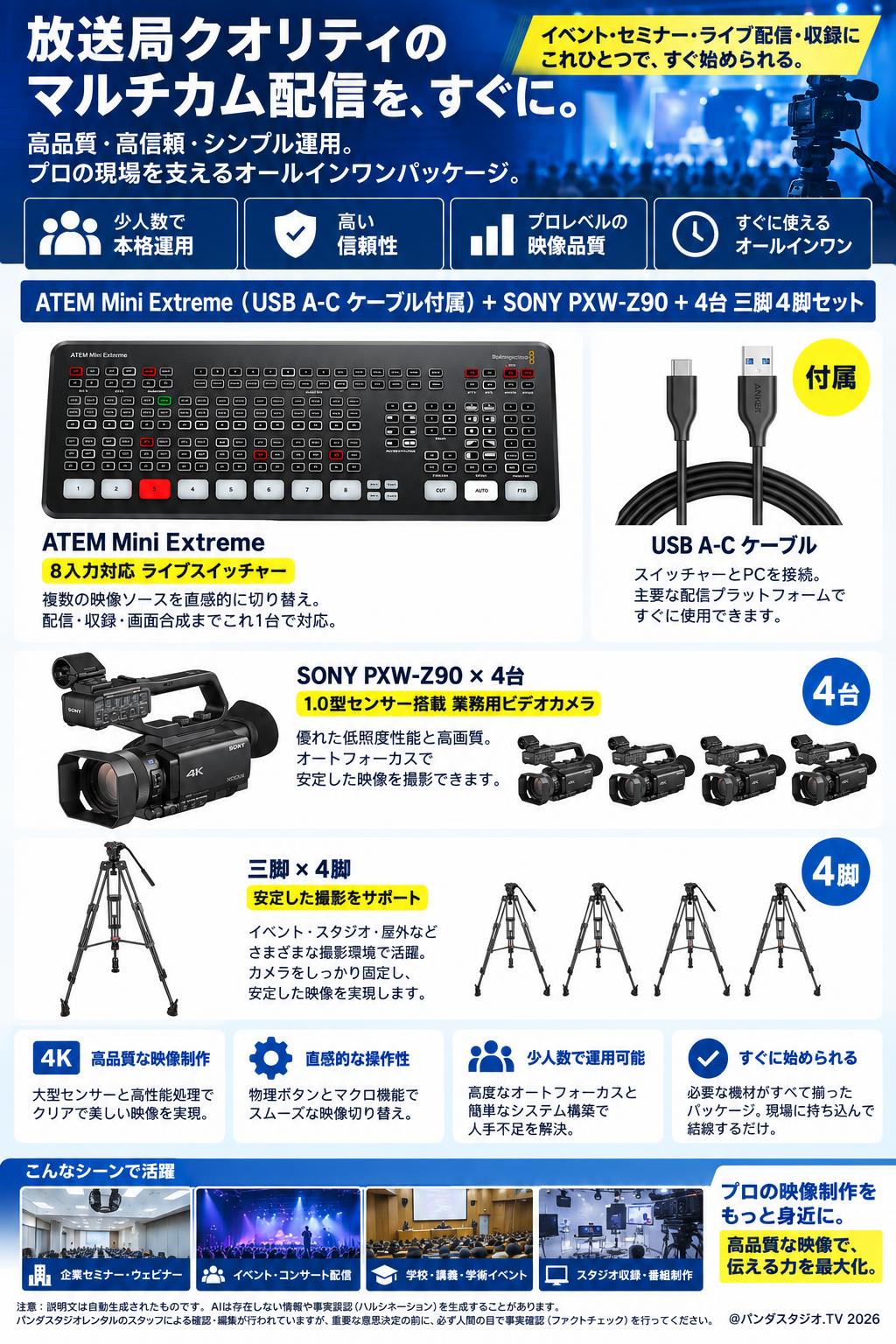 ATEM Mini Extreme （USB A-C ケーブル付属）＋ SONY PXW-Z90 ＋ 4台