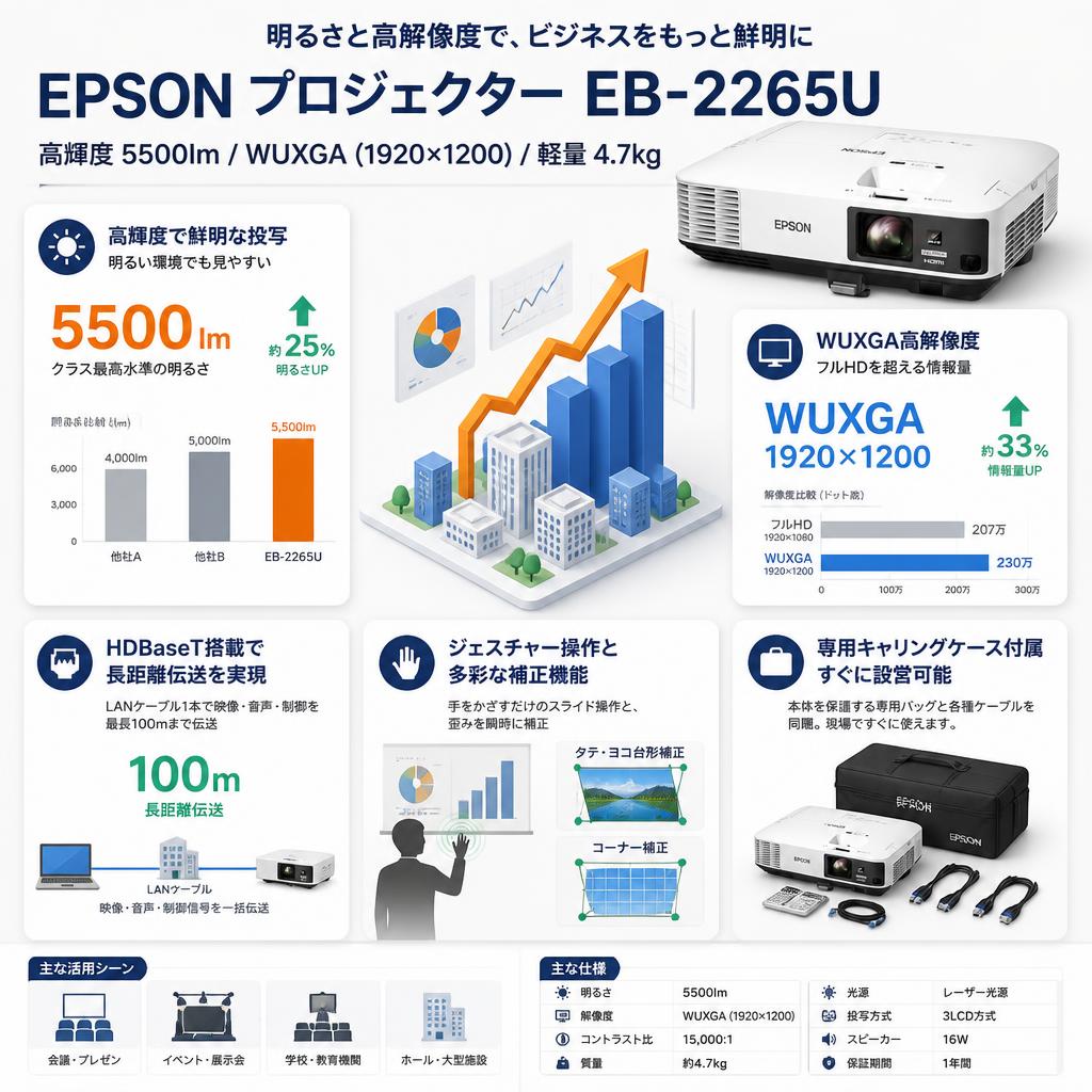 EPSON プロジェクター EB-2265U (5500lm/WUXGA/4.7kg) セールスポイント