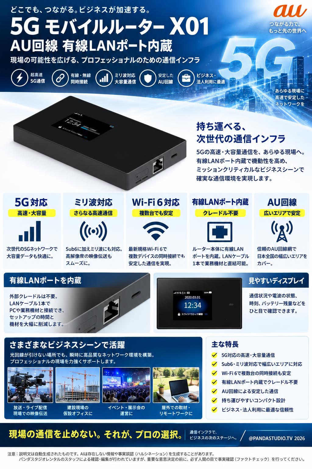 5G モバイルルーター X01 AU回線 有線LANポート内蔵 | パンダスタジオ