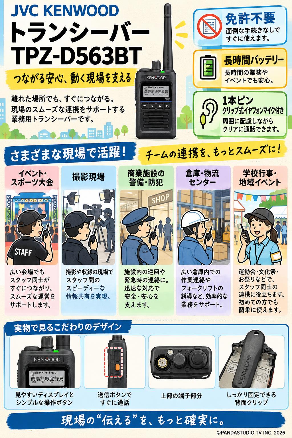 JVC KENWOOD トランシーバー TPZ-D563BT 長時間バッテリー【免許不要
