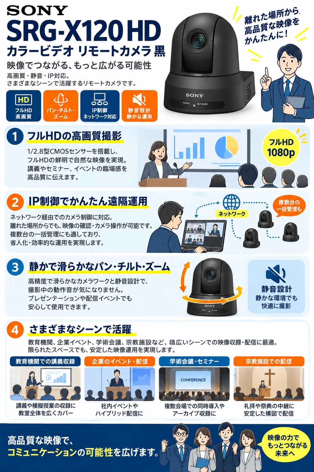 SONY SRG-X120 HD カラービデオ リモートカメラ 黒 | パンダスタジオ