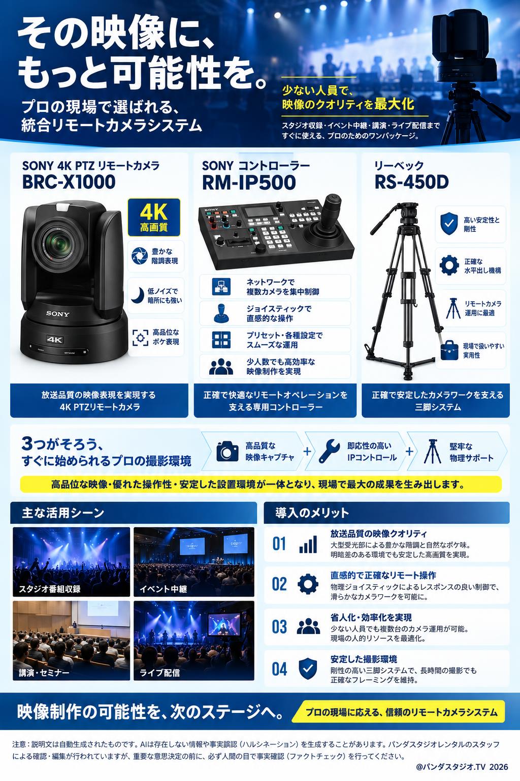 SONY 4K PTZ リモートカメラ BRC-X1000 / コントローラー RM-IP500