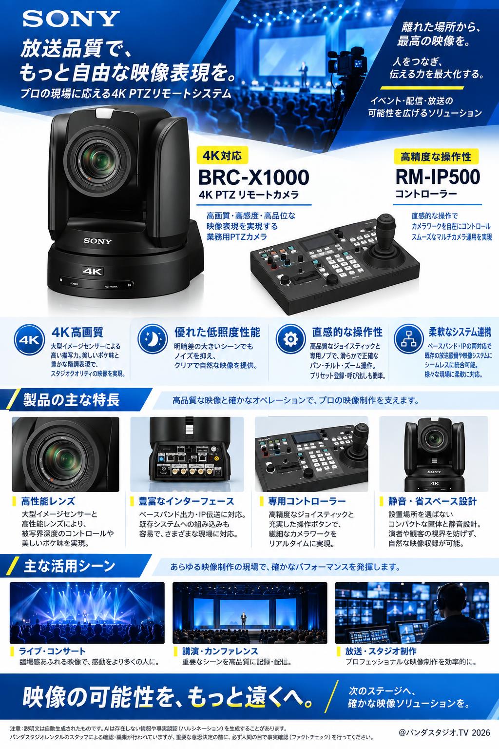 SONY 4K PTZ リモートカメラ BRC-X1000 / コントローラー RM-IP500