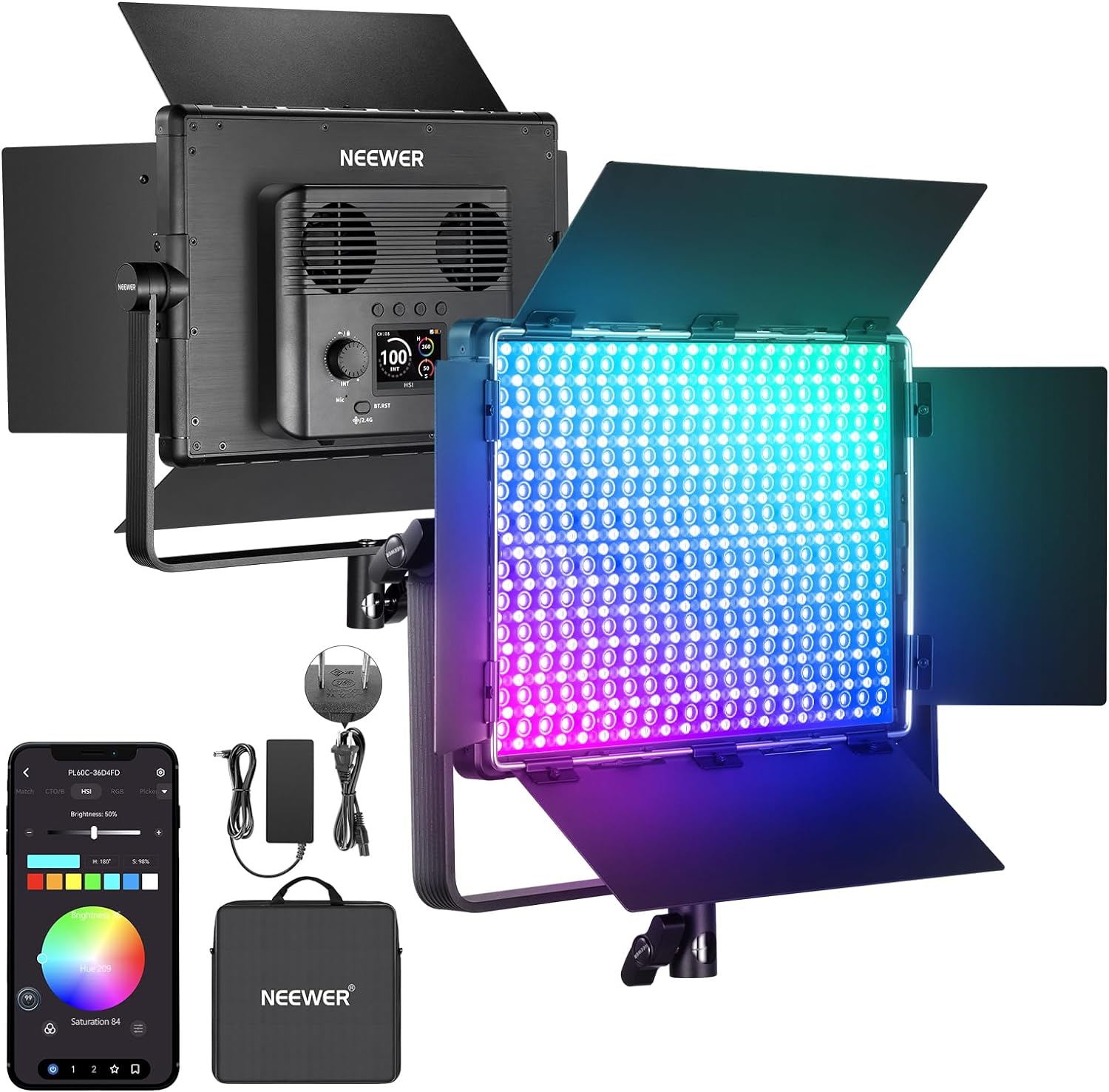 美品 60W RGB対応 カラー版 撮影ライト PL60 スタジオLEDライト NEEWER PL60C RGB LEDビデオライト(ライトのみ) スタンド無し | パンダ