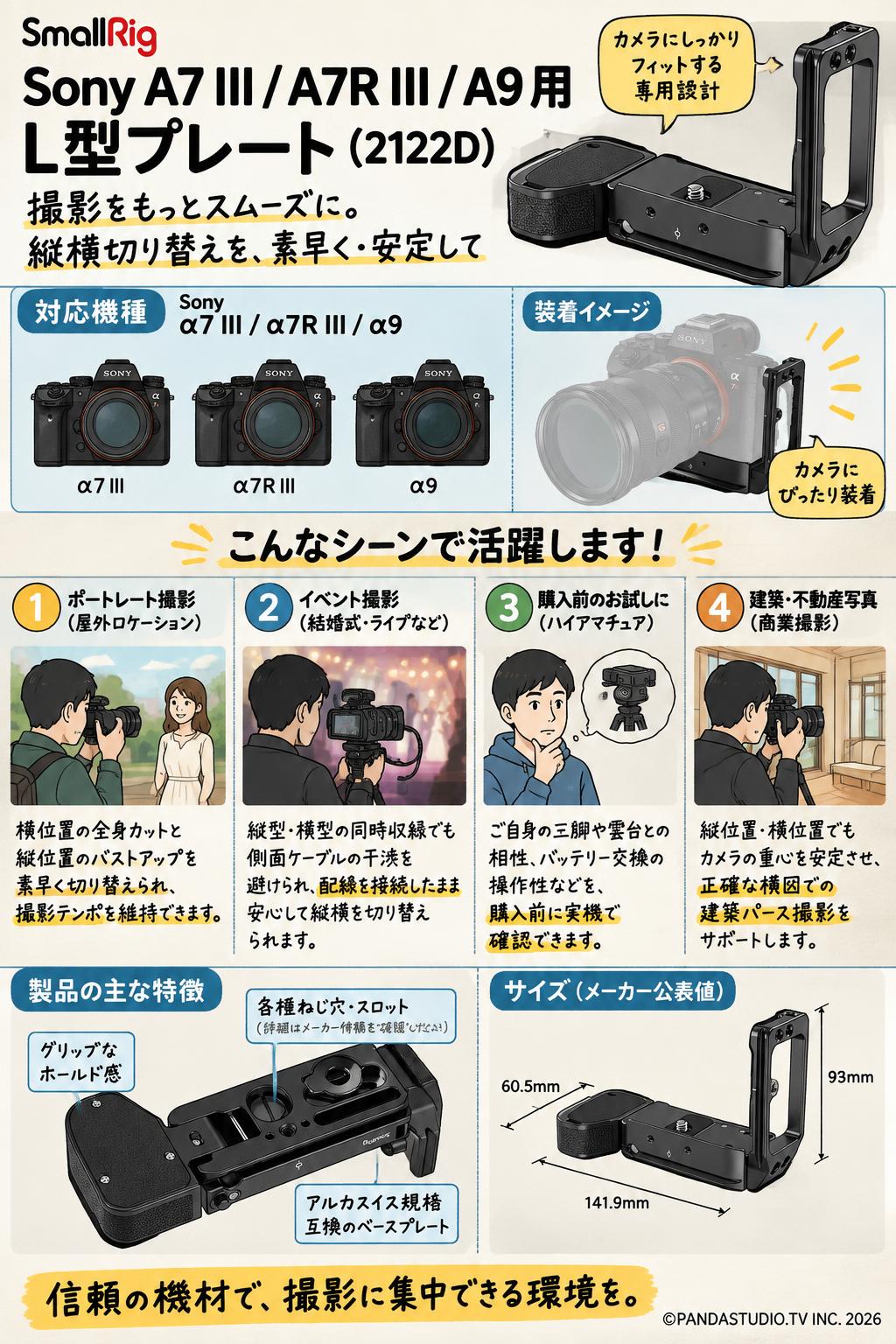 Smallrig  Sony A7 III/A7R III/A9用 L型プレート (2122D) おもな対象のお客様