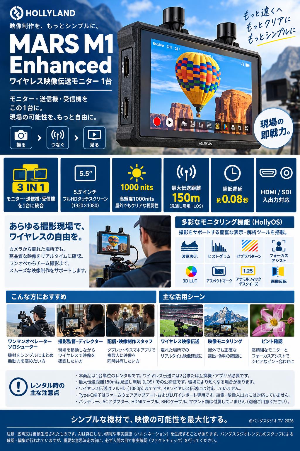 Hollyland MARS M1 Enhanced ワイヤレス映像伝送モニター 1台 | パンダ