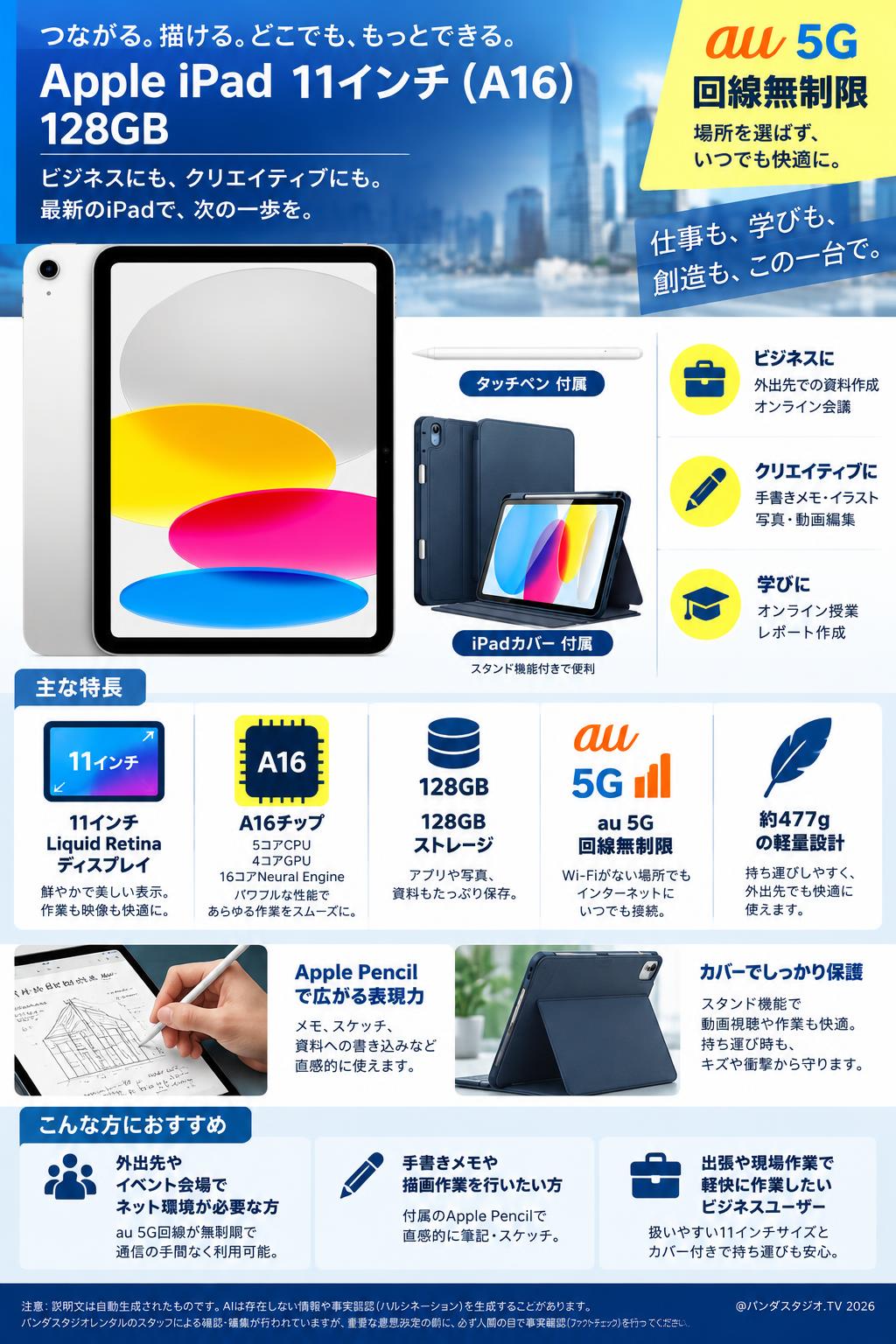 Apple iPad 11インチ (A16) 128GB AU5G回線無制限 最新のiPad 2025年春