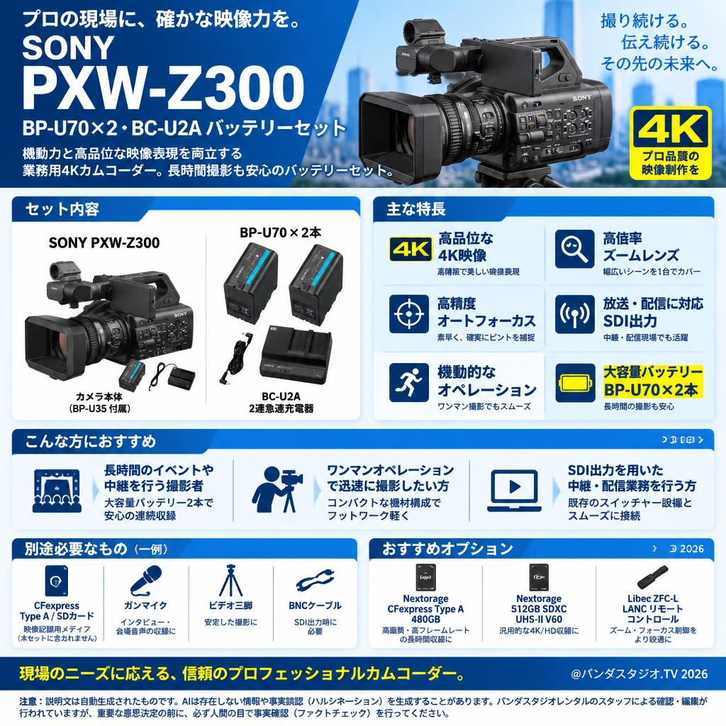 SONY PXW-Z300 / BP-U70×2・BC-U2A バッテリーセット 概要