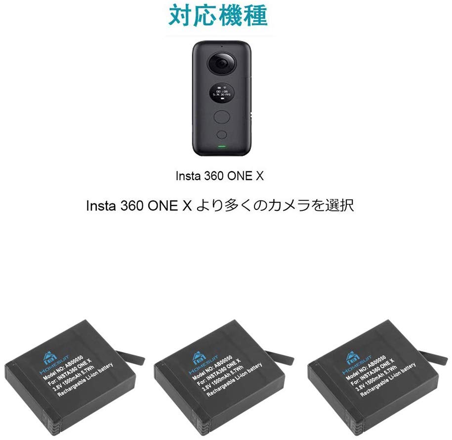 Insta360 ONE X 互換バッテリー 3個 ＋ 充電器（SDカードリーダー付） | パンダスタジオ・レンタル公式サイト