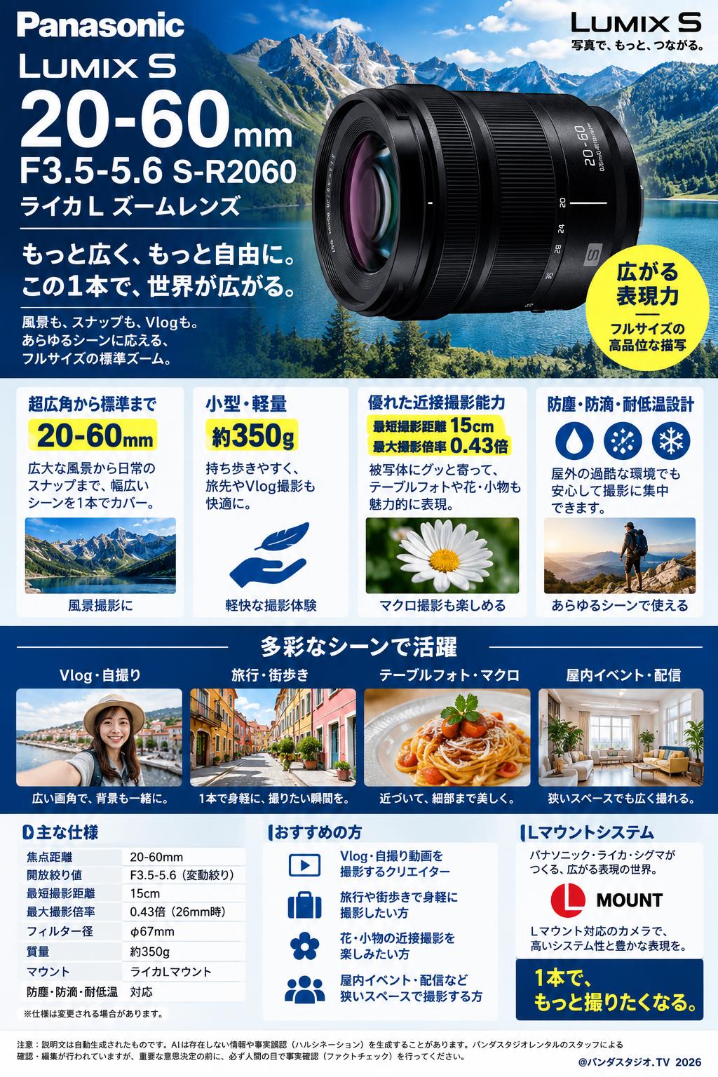 Panasonic LUMIX S 20-60mm F3.5-5.6  S-R2060 (ライカL ズームレンズ) 概要