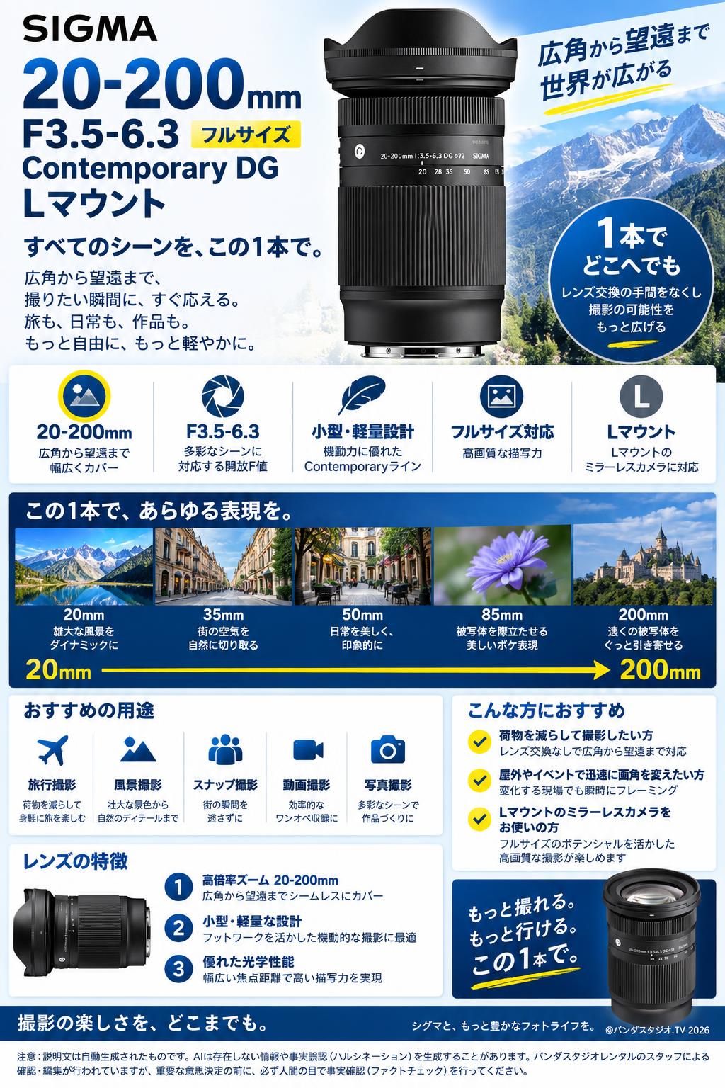 SIGMA 20-200mm F3.5-6.3 フルサイズ Contemporary DG Lマウント 概要