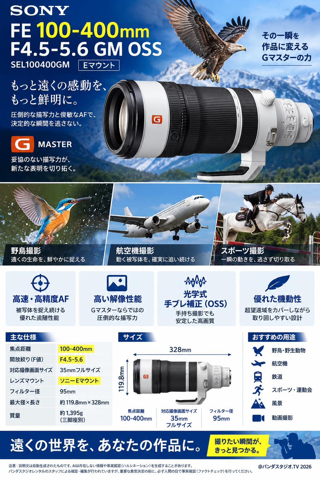 SONY FE 100-400mm F4.5 GM OSS  Eマウント SEL100400MC 概要