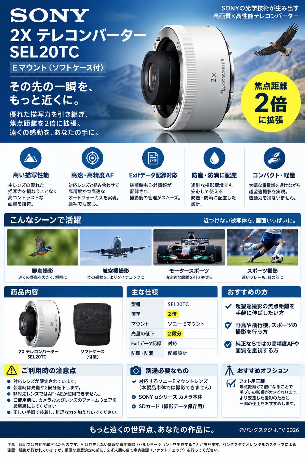 SONY 2X テレコンバーター SEL20TC Eマウント（ソフトケ－ス付