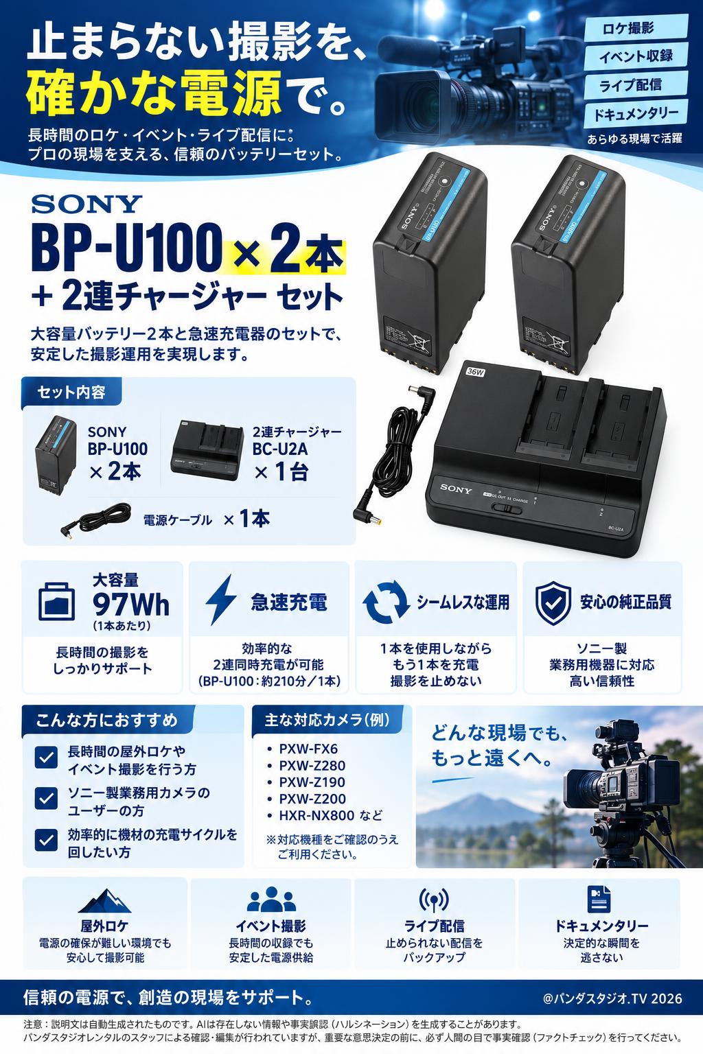 バッテリーセットBP-U100セット】SONY BP-U100 × 2本 ＋ 2連