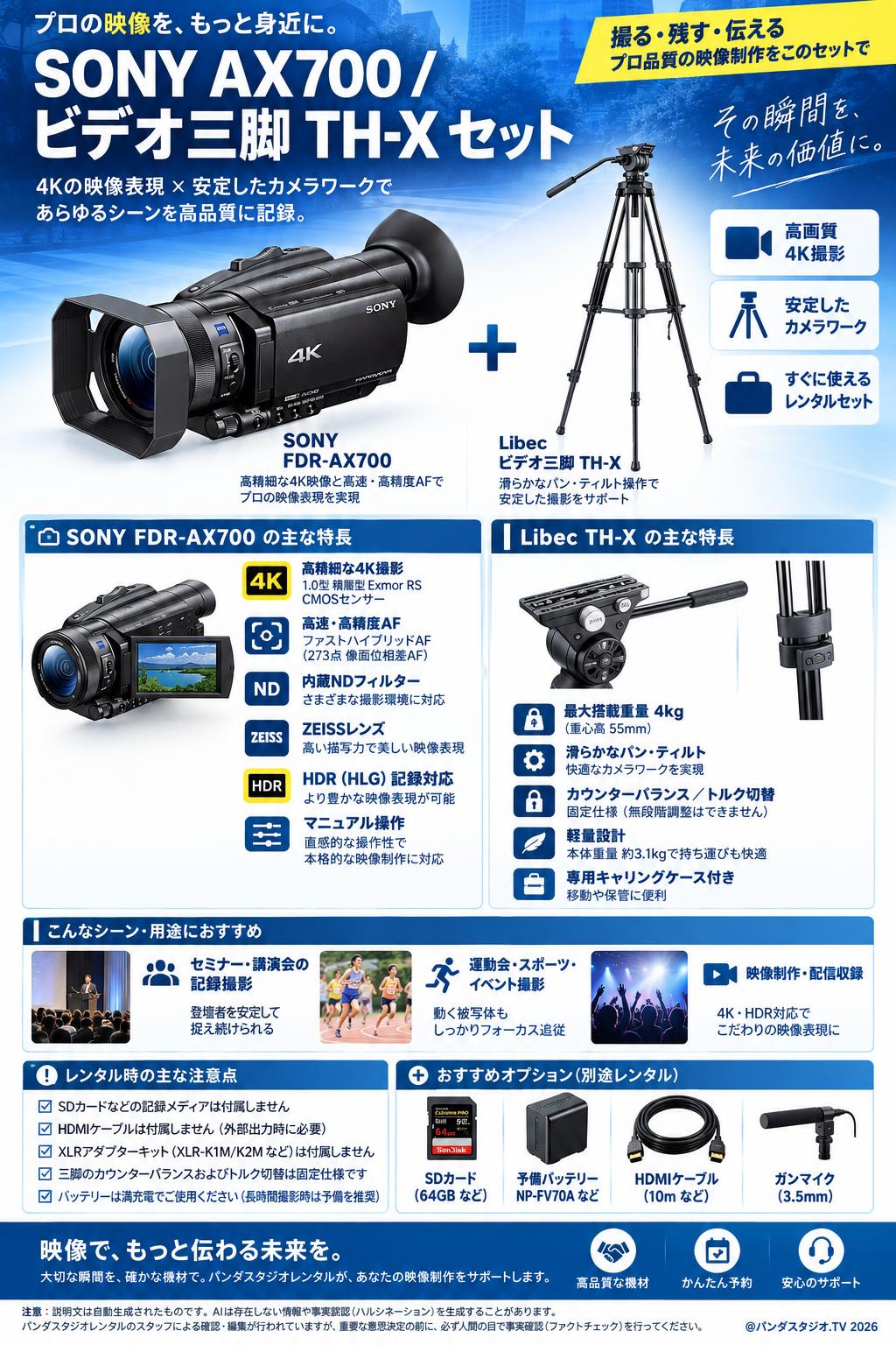 SONY AX700 / ビデオ三脚 TH-X セット 概要