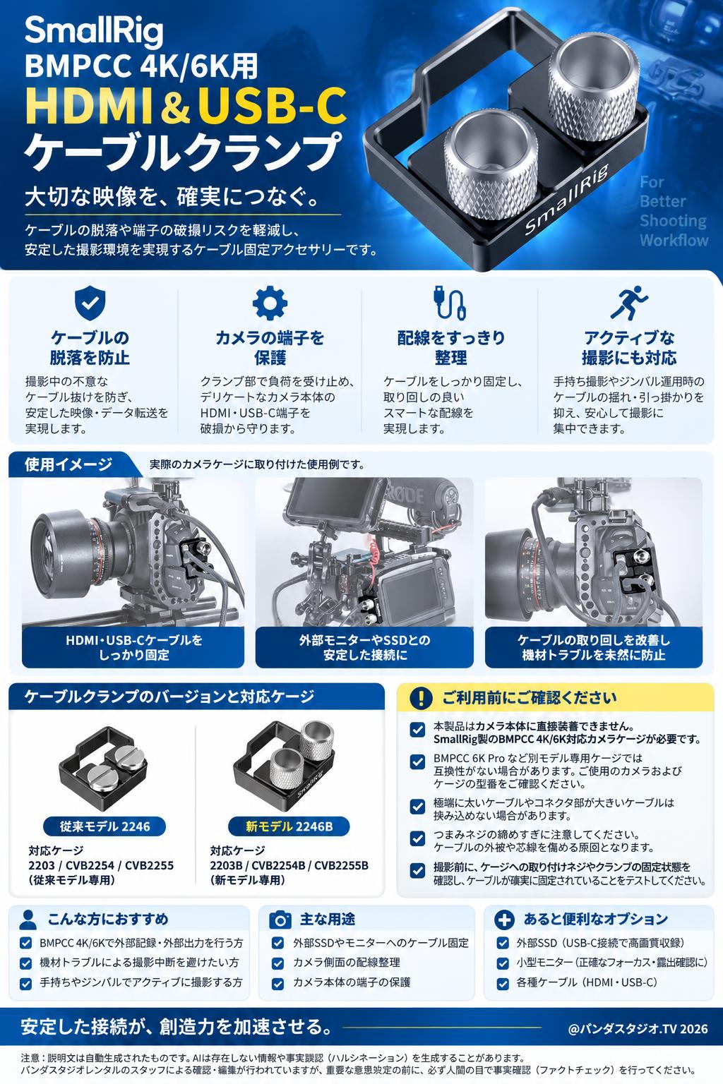 SmallRig BMPCC 4K/6K用HDMI＆USB-C ケーブルクランプ 概要
