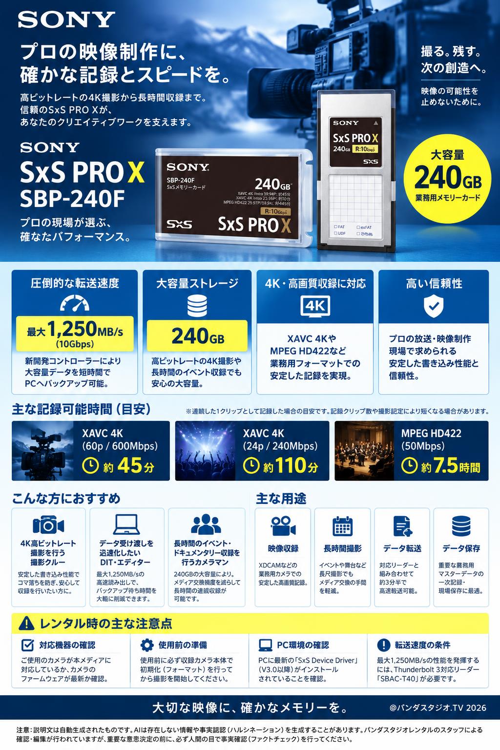 SONY SxS PROx 240GB SBP-240F | パンダスタジオ・レンタル公式サイト
