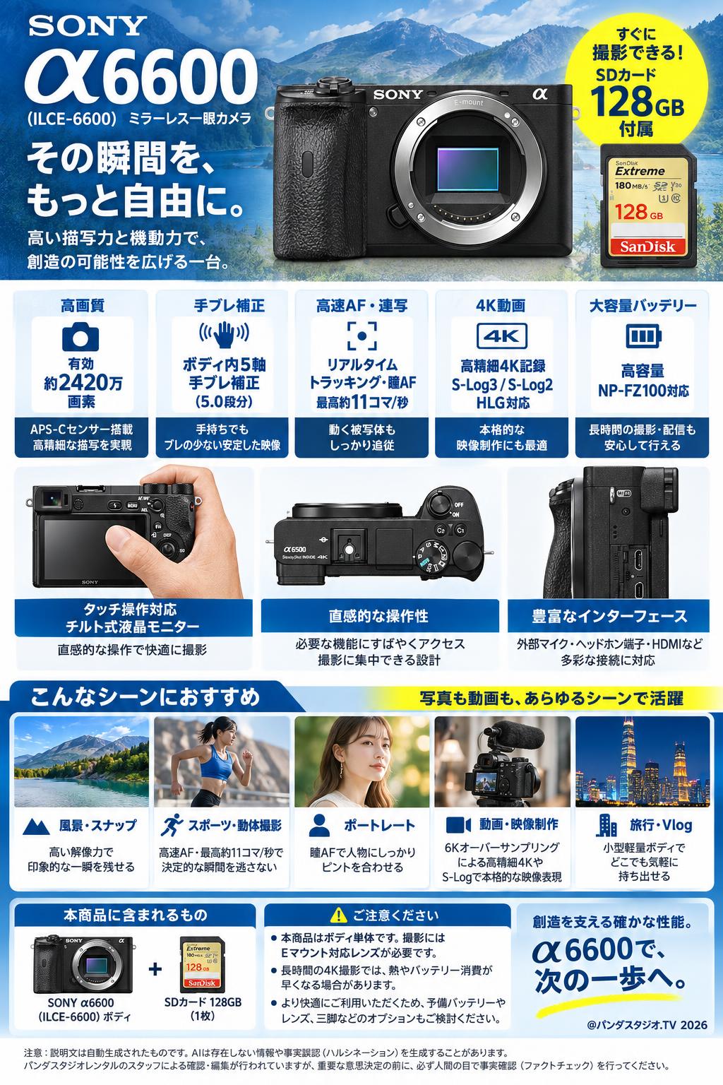 SONY α6600( ILCE-6500 ) ボディー ＋ SDカード 128G付属 概要
