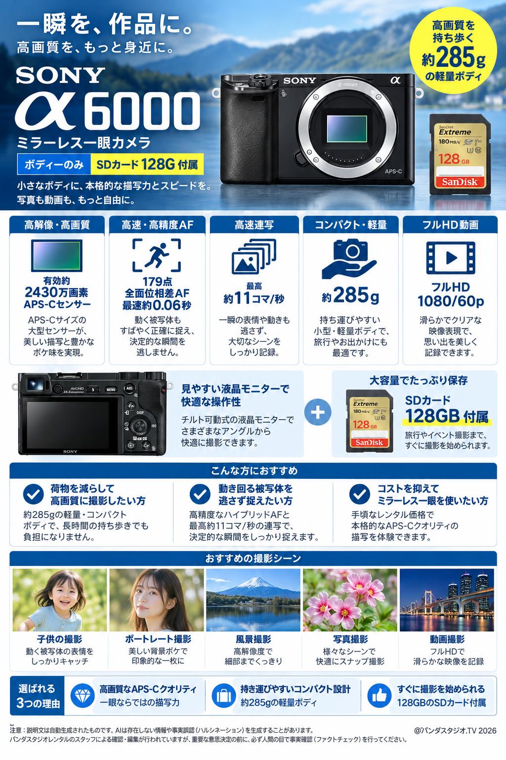 SONY α6000 （ボディーのみ）SDカード 128G付属 概要