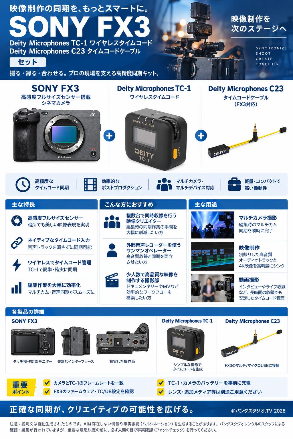 SONY FX3 / Deity Microphones TC-1 ワイヤレスタイムコード / Deity Microphones C23 タイムコードケーブル セット 概要