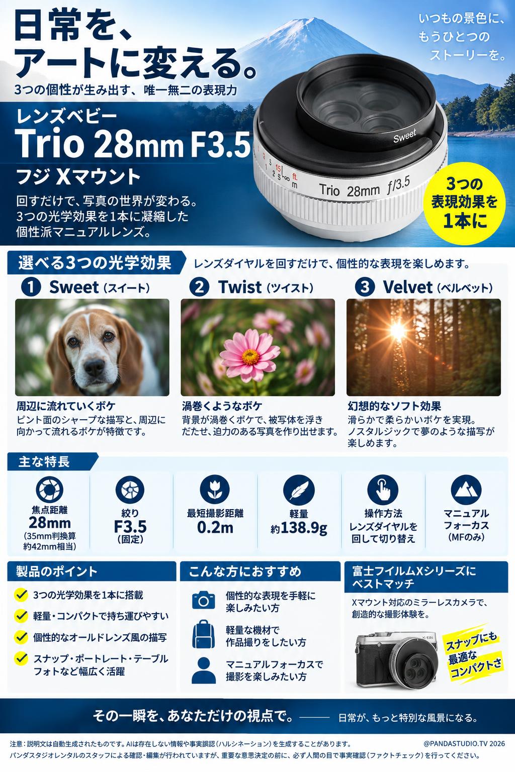 レンズベビー Trio 28mm F3.5フジ Xマウント 概要