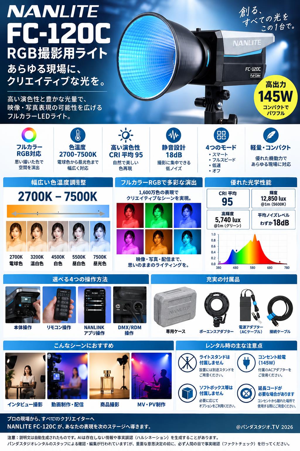 NANLITE FC-120C RGB撮影用ライト 145W 色温度2700-7500K 概要