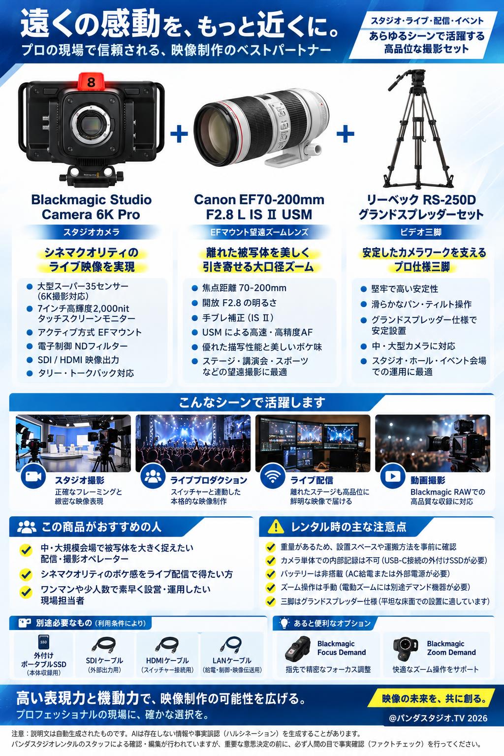 Blackmagic Studio Camera 6K Pro / Canon EF70-200mm F2.8 L IS Ⅱ USM EFマウント / リーベック RS-250D グランドスプレッダーセット 概要