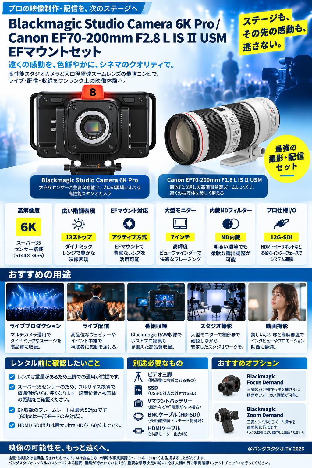 Blackmagic Studio Camera 6K Pro / Canon EF70-200mm F2.8 L IS Ⅱ USM EFマウントセット 概要